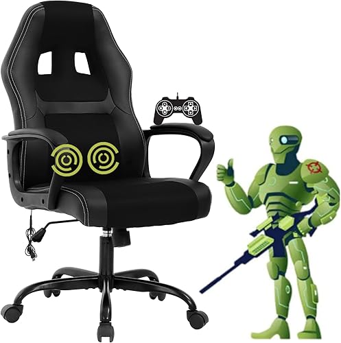 Miniatura 7 de Silla ergonómica para juegos de PC, silla de computadora de piel sintética con soporte lumbar, reposabrazos giratorio de 360, sillas de escritorio