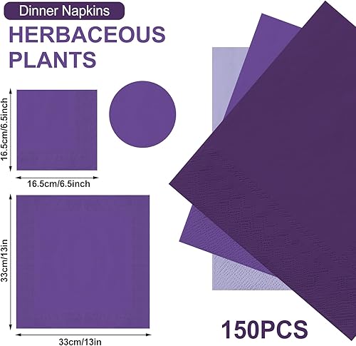 Miniatura 2 de Whaline Paquete de 150 servilletas moradas de 6.5 x 6.5 pulgadas, 3 colores de graduación, servilletas de papel desechables, servilletas de papel