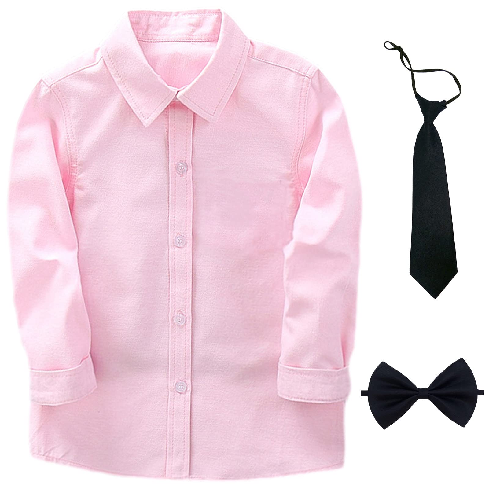 aromm Camisa Niño Uniforme Escolar con Corbata y Pajarita Abotonar Formal Manga Larga Sólido Oxford Camisa