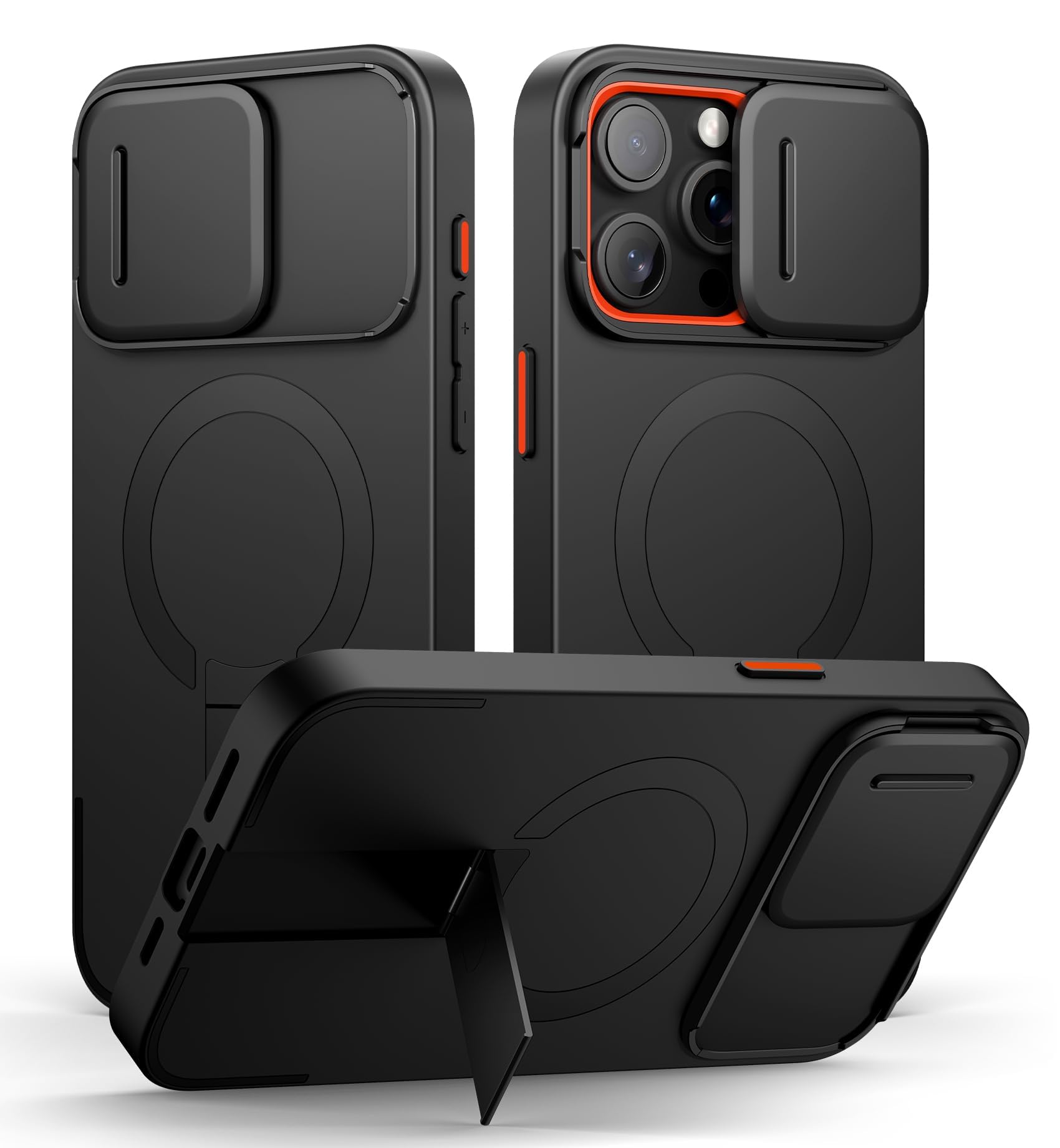 Photo 1 of SURITCH for iPhone 15 Pro Max Case with Magnetic Camera Slide Cover and Adjustable Kickstand, Compatible with MagSafe, Shockproof Bumper Case Slim Protective Cover 6.7 Inch, Black