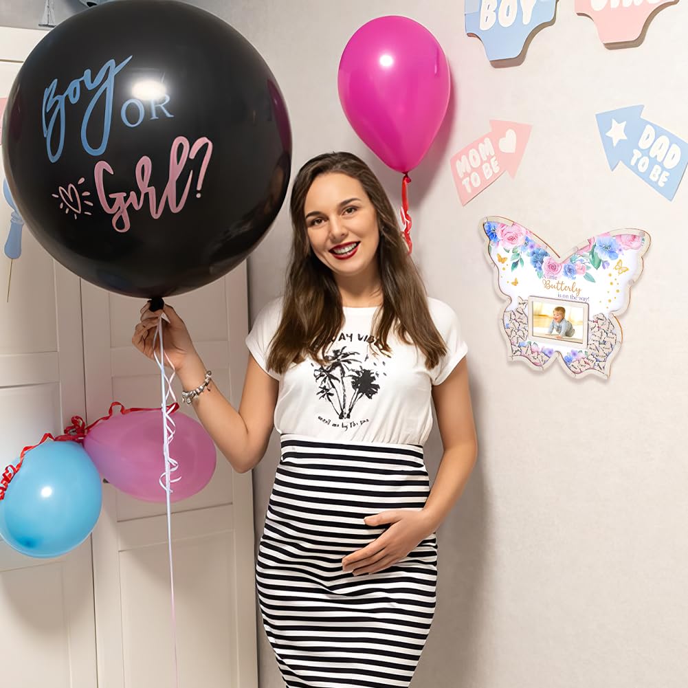 Peacoblue Gästebuch-Alternative für Babyparty 73-tlg Holz Schmetterling-Erinnerungsset mit Rahmen, Erinnerungsbox und Unterschriftsstücken Holzrahmen Taufe Alternative Gästebuch für Geburtstag