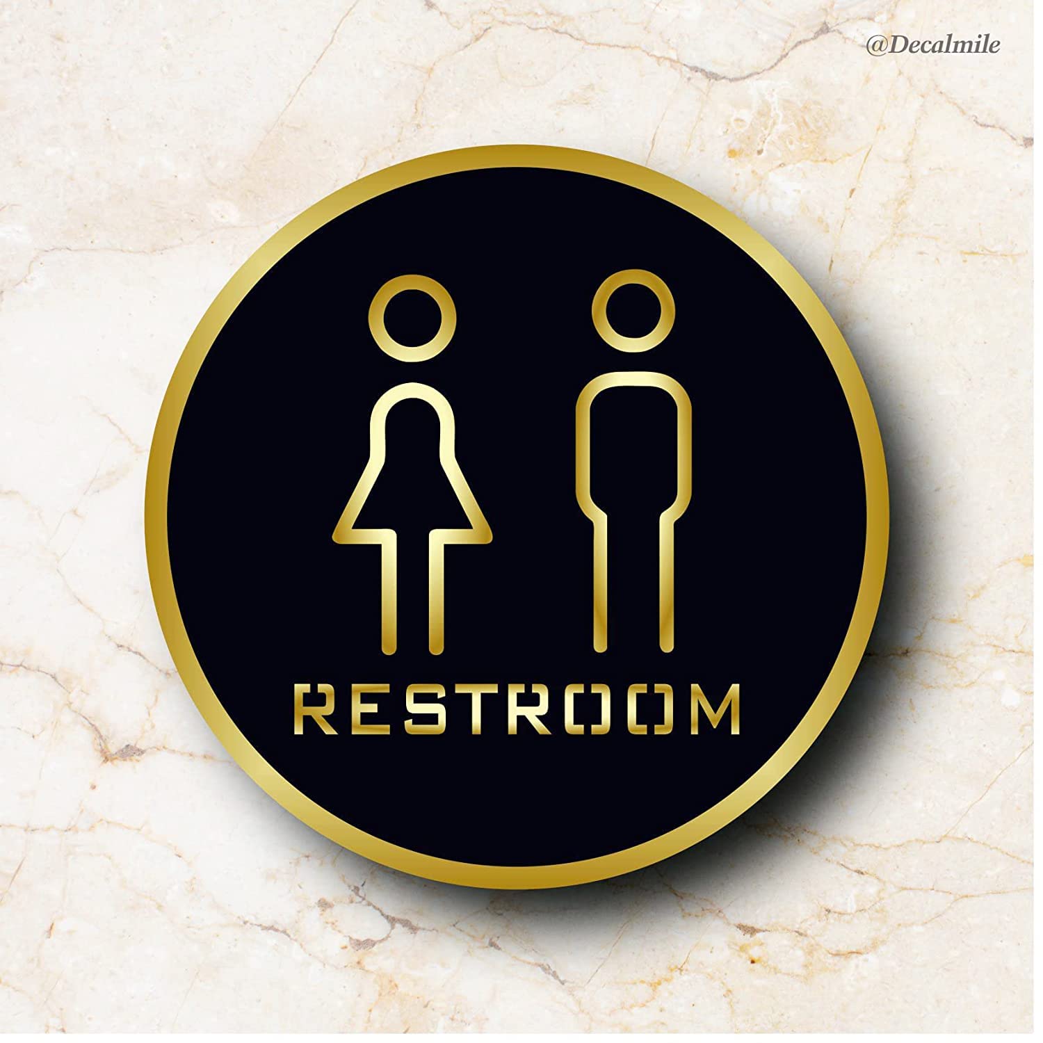 Kubik Letters Acrylic RESTROOM Signage Nano Self-Adhesive Black Golden Sign For Business Shop Stores Cafes Shops Hospital School Office Hotel Restaurant Hotel Company Malls (RESTROOM)