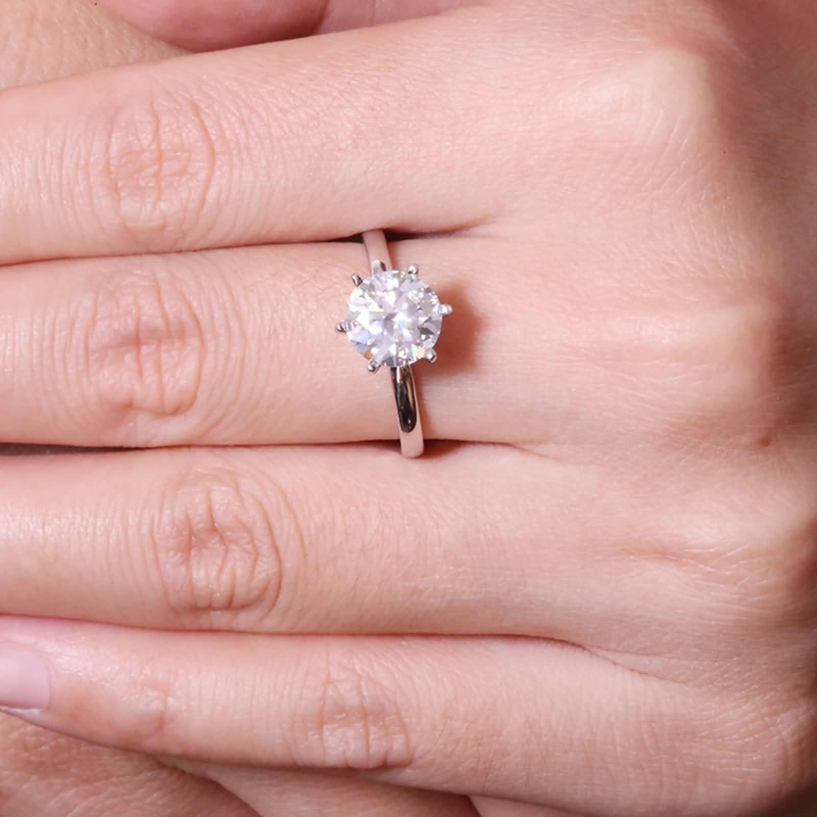 Au750 Bague solitaire en or blanc 18 carats avec moissanite, or 18 carats, pour couple, argent, taille 61, Or blanc 18 carats, Moissanite