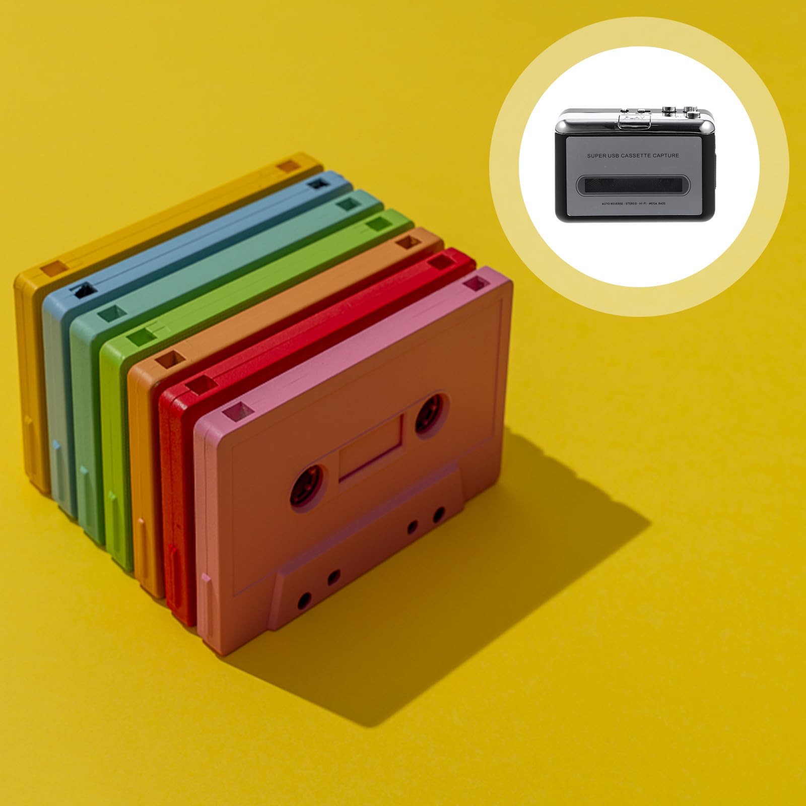 Convertitore Cassette USB Portatile Argento Design Compatto in Metallo e Plastica, Software per Conversione Cassette in Mp3 per Ascolto e Digitalizzazione Audio