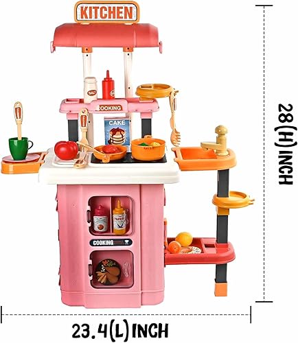 Miniatura 4 de Juego de cocina para niños pequeños de 3 a 10 años, accesorios de juguete de cocina para niños y niñas con luces y sonidos realistas, fregadero de