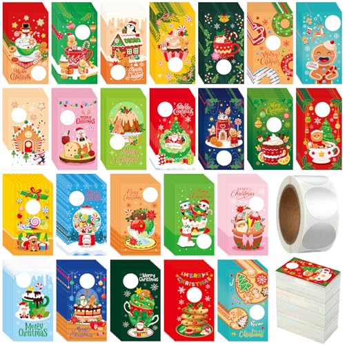 Skylety 240 Pcs Christmas Scratch off Cards 24 Styles Xmas Santa Gingerbread Man DIY Blank Gift Certificates with 300 Stickers 100 Bags for Christmas Business Prizes Groups Party Supplies
