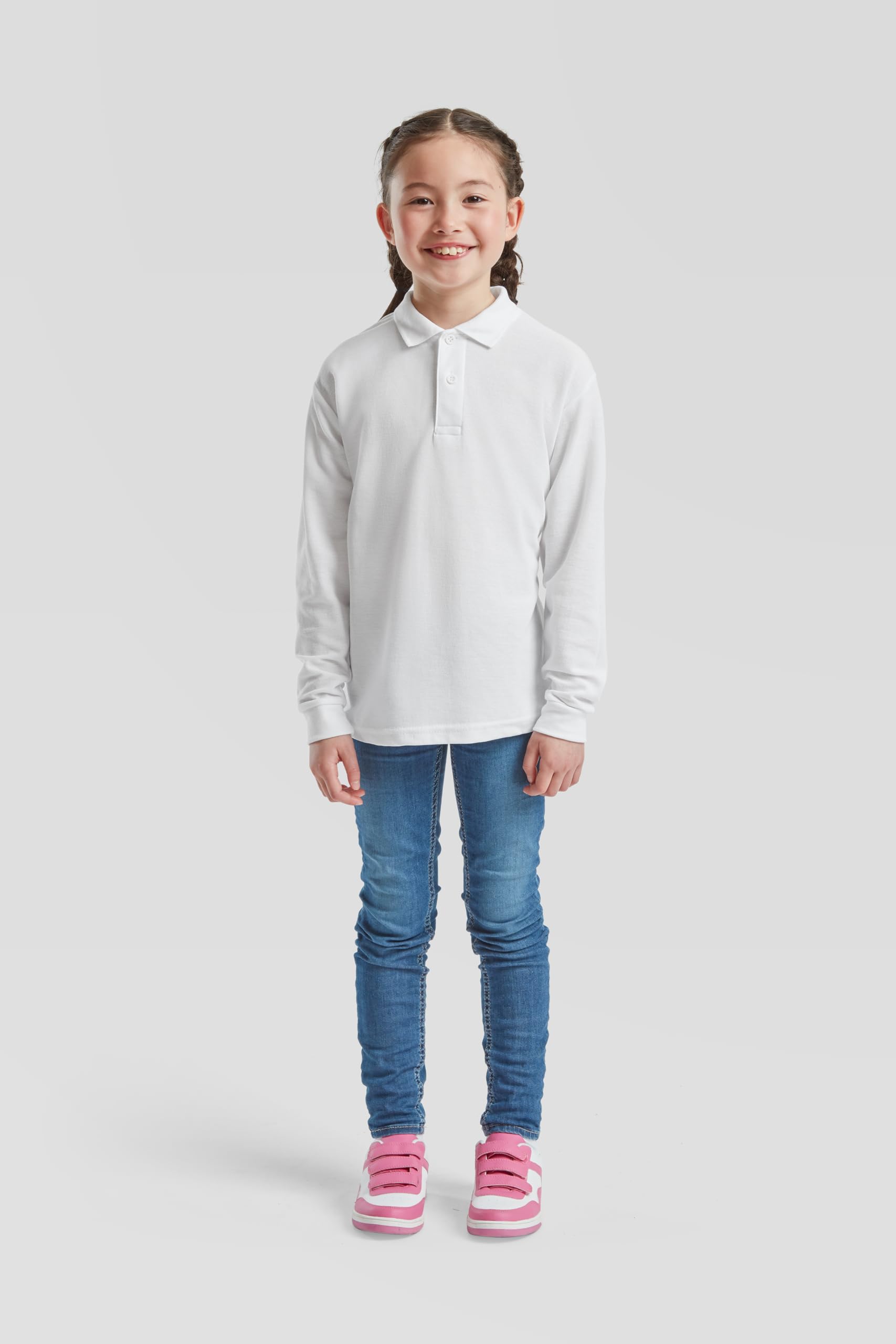 Fruit of the Loom Confezione da 3 polo a maniche lunghe per bambini, 65/35 | Polo a maniche lunghe per bambini e bambine, facile da pulire, con sacchetto in tessuto MyShirt incluso