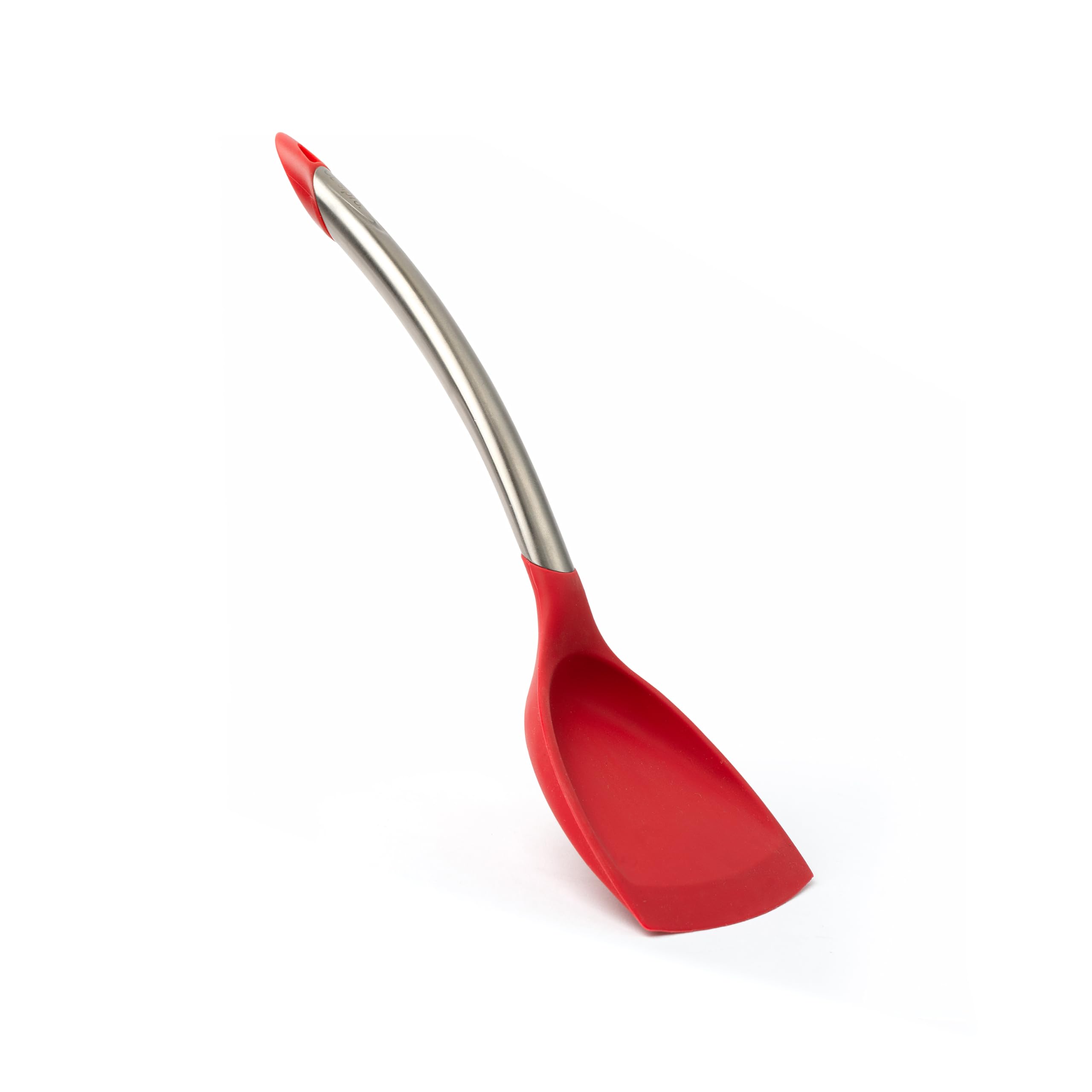 CUISIPRO ELEGANCE Wok Pfannenwender aus satiniertem Edelstahl | 32 cm | Rot | Antihaft Pfannenwender Silikon | Hitzebeständigkeit bis zu 220°C | Pfannenwender Edelstahl Spülmaschinenfest | | Pfannenwender, satinierter & polierter Stahl, für Wok und Pfanne