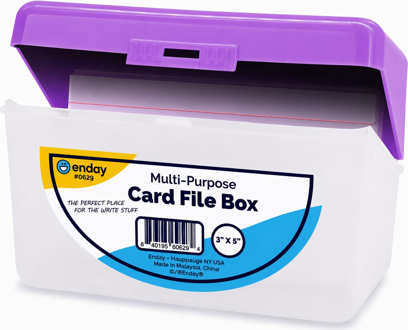 Enday Index Card Holder Purple, 3x5 Note Flash Card Organizer Case, Index Card File w/flip top, Notecard Recipe, Holder, Holds 250 Cards, Also Available in Red, Green, Blue, Grey, Pink (1 PC)