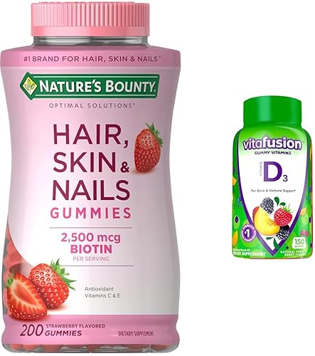 Nature's Bounty Optimal Solutions - Gomitas para el cabello, la piel y las uñas con biotina, 25000 mcg y Vitafusion Vitamina D3 Gomitas Vitaminas