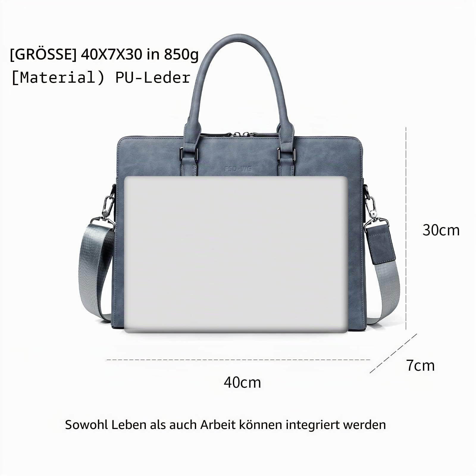 FSD.WG Business Bag Leder Messenger Bag Wasserabweisend Business Reise Aktentasche Handtasche Aktentasche für Herren, Blau, Large