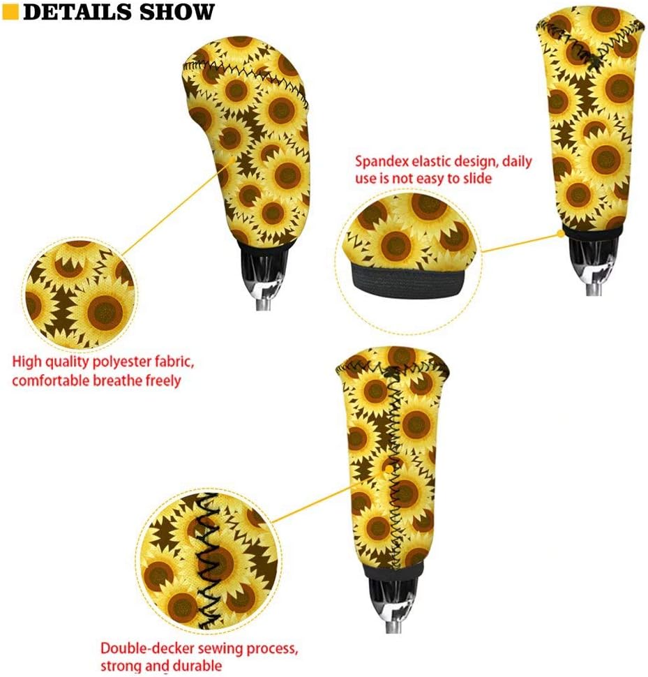 FOR U DESIGNS Sunflower Print 2pcs Car Gear Shift Cover Auto Handle Hand Brake Protect Accessories Case Black Sleeve Universal Stick Dustproof Sports Automotive for Women Gift