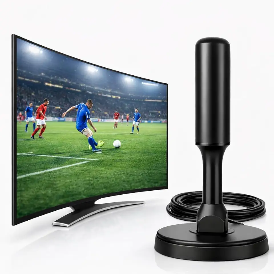 Antena Digital Interna e Externa para TV - HDTV 4K UHF | VHF | Smart TV, Led, LCD, 3D, Cabo 5 Metros, Com Imã e Resistente a Água