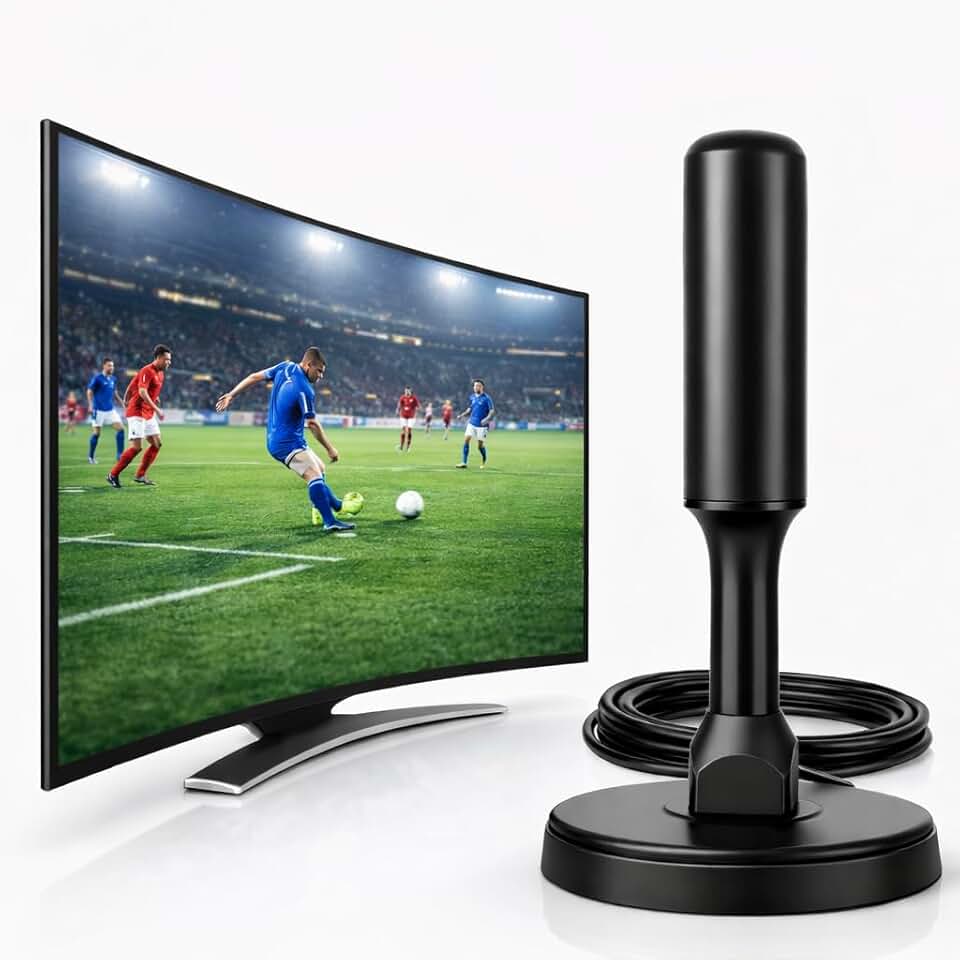 Antena Digital Interna e Externa para TV - HDTV 4K UHF | VHF | Smart TV, Led, LCD, 3D, Cabo 5 Metros, Com Imã e Resistente a Água