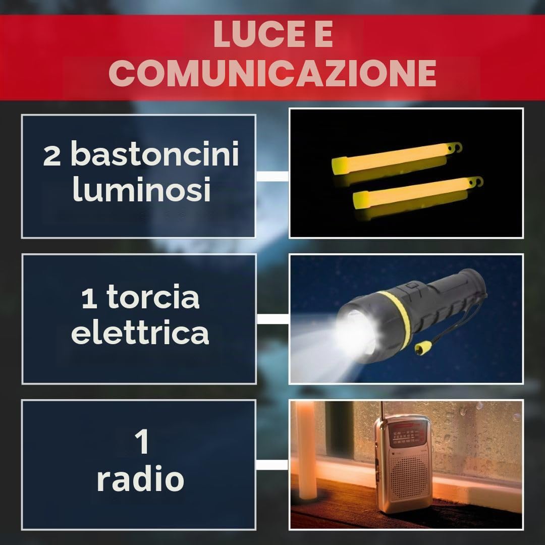 Essentials Kit di sopravvivenza completo Deluxe per 2 e 4 persone, Bug-Out-Bag, kit di emergenza per incendi, uragani e altri disastri naturali
