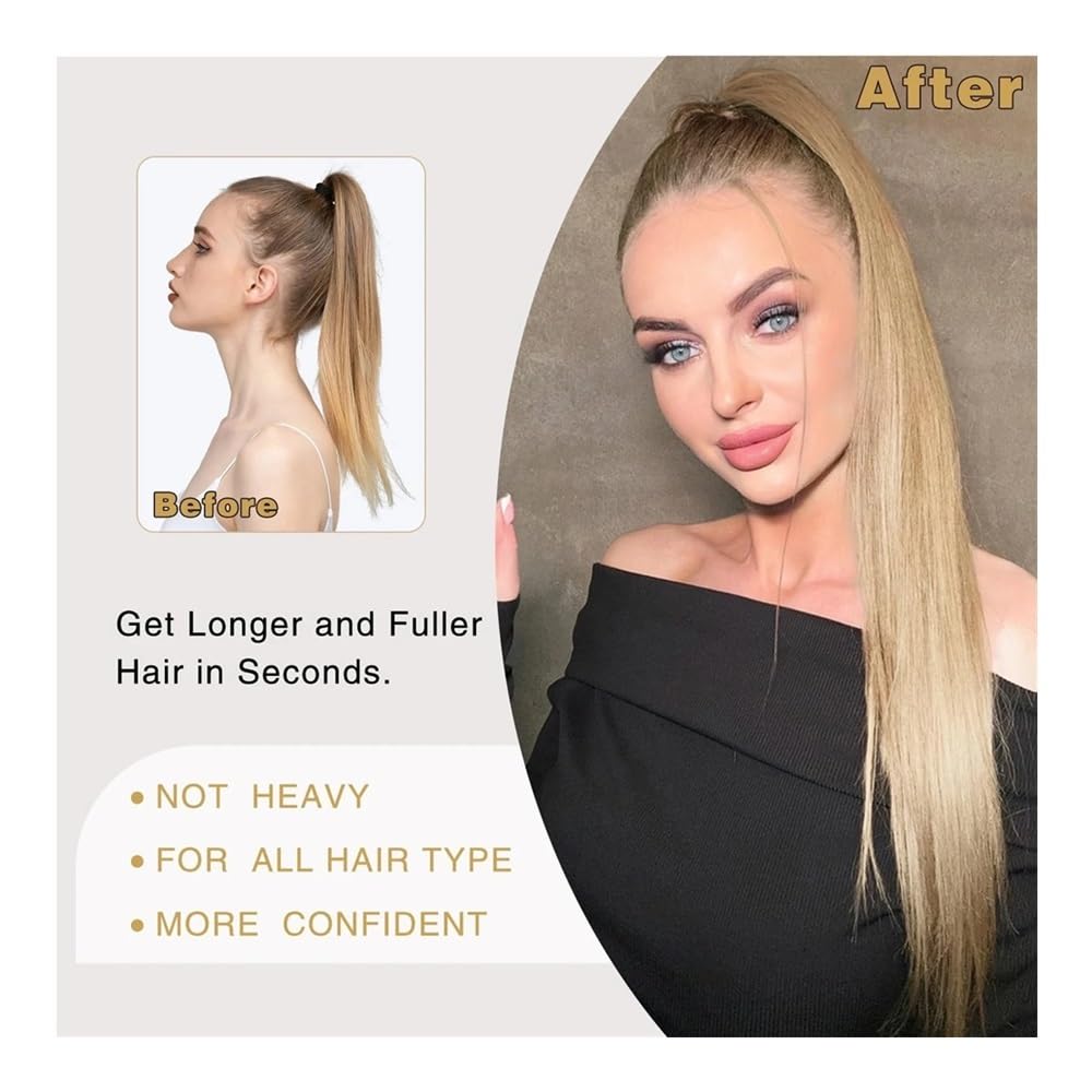 Extensiones de pelo de 35,5 cm, cola de caballo rubia, fijación de pelo real, 120 g, extensiones de pelo liso para mujeres cuidado del cabello (61 cm)