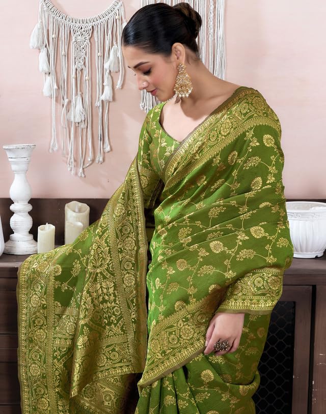 Image of SIRIL Women's Banarasi Silk Saree Pure Silk Saree With Unstitched Blouse Piece