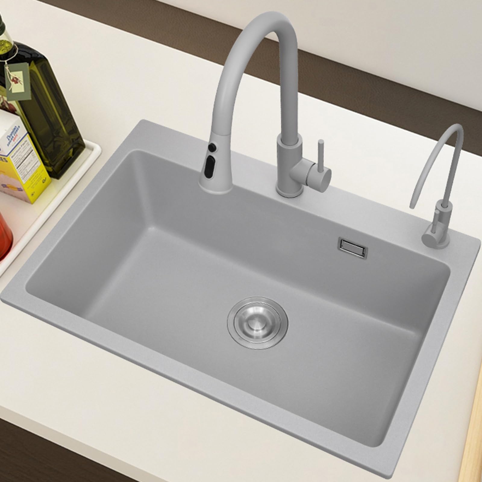 ZQFHSX Undermount Kitchen Sink 23.6x17.7in Single Bowl Bathroom Vessel with Accessories & Easy to Clean Perfect for Modern Kitchens Bathrooms