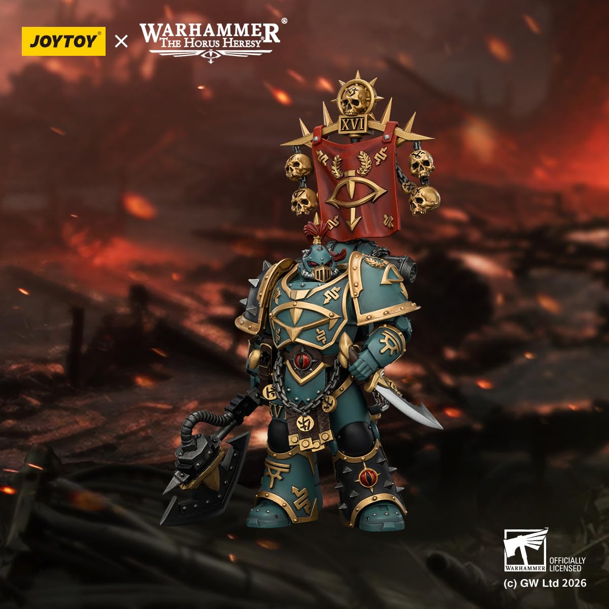 TOYVERSE JOYTOY Warhammer The Horus Herejy Sons of Horus Vheren Ashurhaddon Master of the True Sons with the Hacha Serpentis Figura de acción a escala 1/18, modelo de personaje para mayores de 15 años