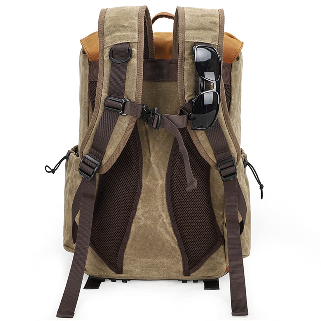 Borsa per Fotocamera, Custodia per Fotocamera DSLR Borsa per Fotocamera Resistente all'Acqua con Portafoglio E Compartimento per Laptop Compatibile, per Uomini E Donne,Cachi