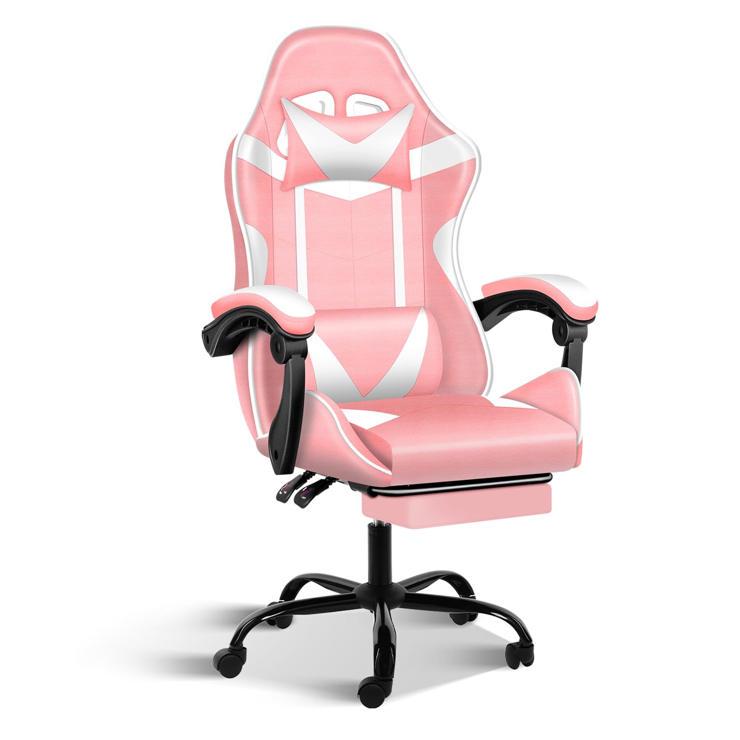 Gaming Chair, Backrest and Seat Height Adjustable Swivel Recliner Racing Office Computer Ergonomic Video Game Chair with Footrest and Lumbar Support, Pink/White