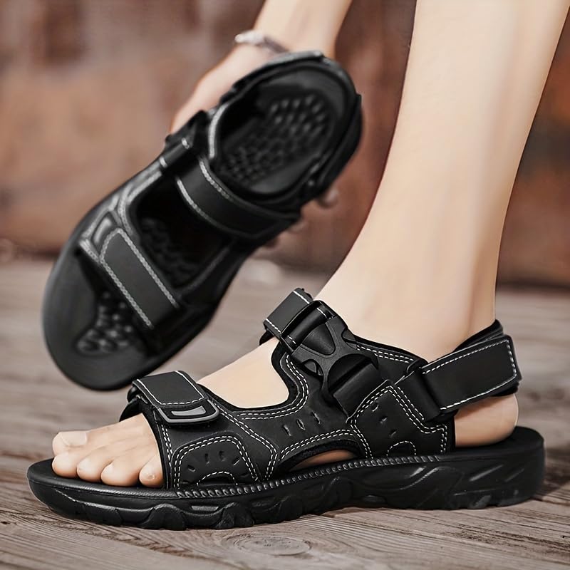 Men's Open Sandals with Buckle Strap, Durable Non Slip Outdoor Hiking Trekking Sandals, Comfy Beach Shoes, Spring and Summer3
