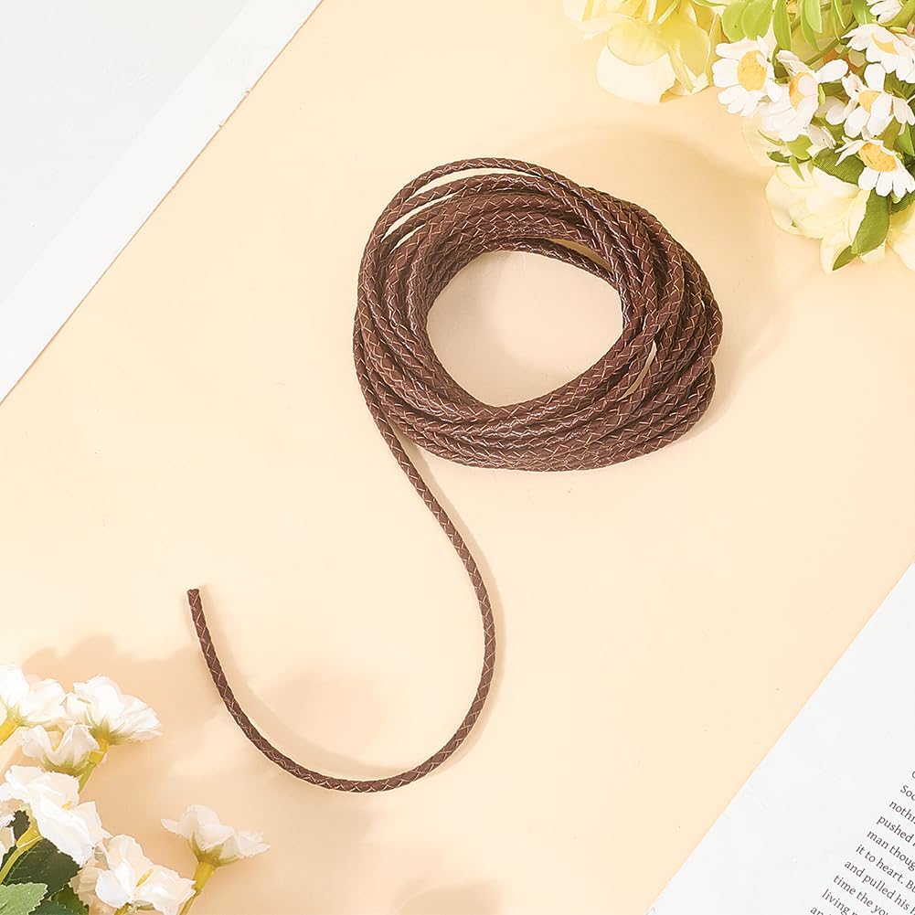 5 Yards 3MM Round Genuine Leather Bolo Tie Cord for Crafts 3MM Brown Braided Real Leather Rope Cording String Lace for Jewelry Making Crafting Necklace Bracelets Braiding Wraps Beading