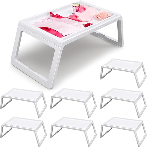 Paquete de 4 bandejas plegables para desayuno en la cama, bandejas de plástico para regazo, patas plegables con asas, bandejas de alimentos para