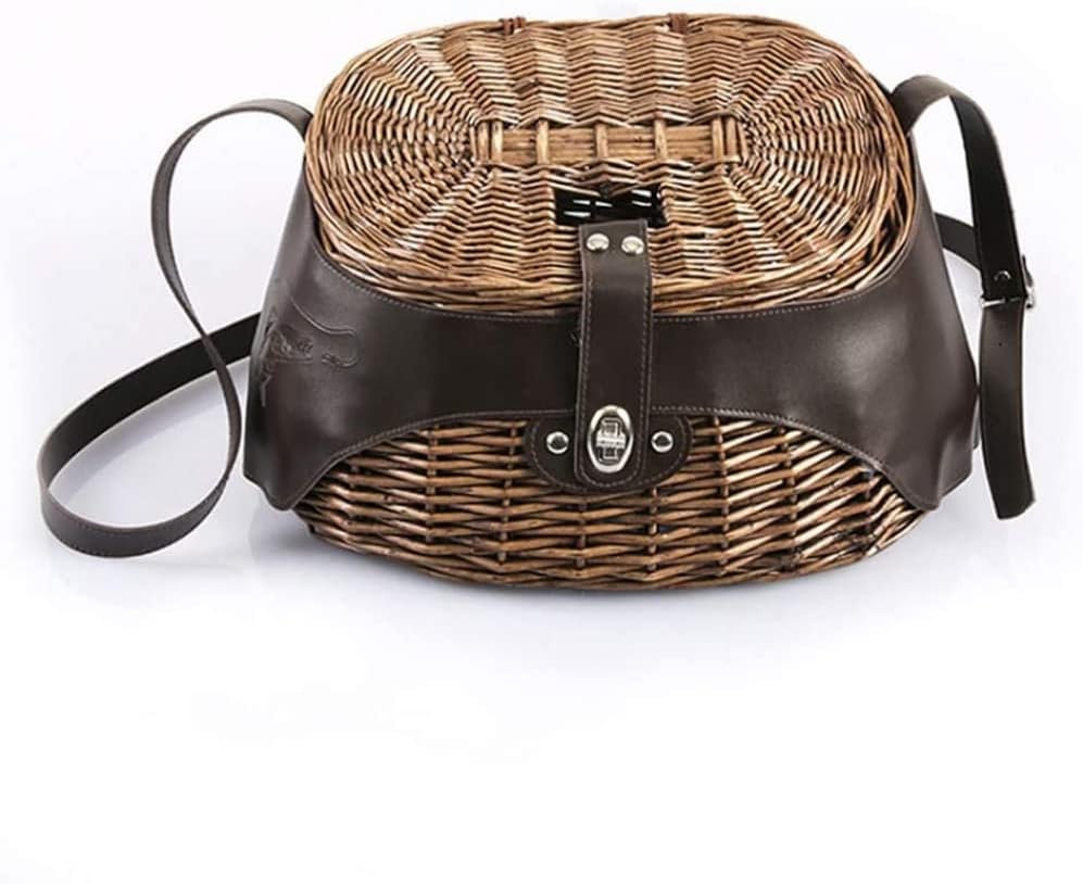 Wicker Basket Fishing Willow Creel Trout Perch Cage Tackle Fisherman Box Outdoor Classical Willow Fishing Creel Basket