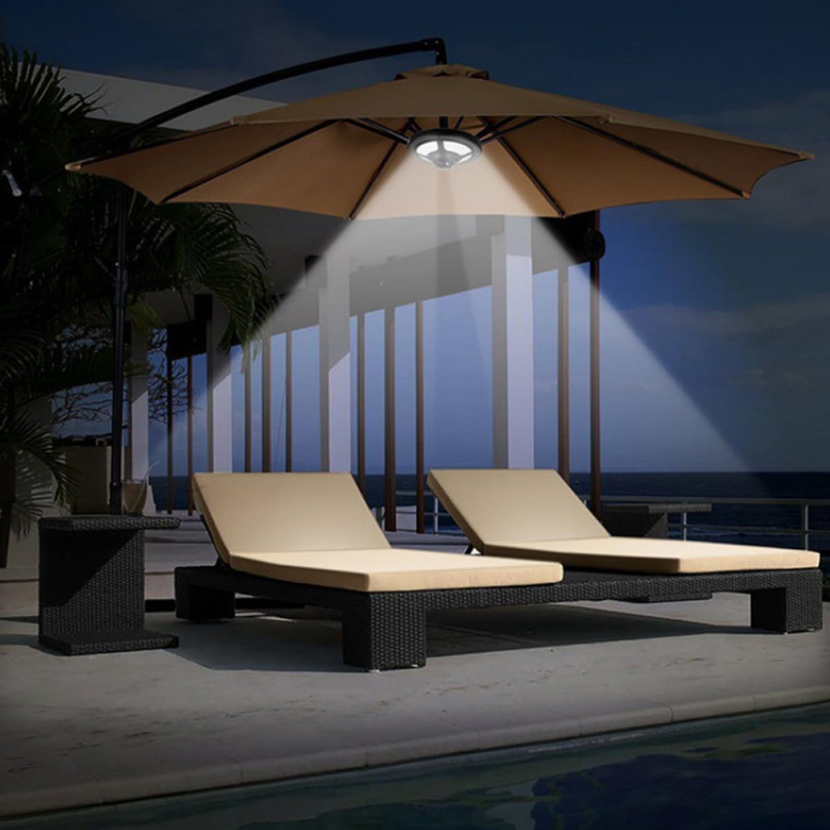 LIFKOME Lámpara LED Luz Brillante para Sombrilla de Jardín y Camping y Diseño Negro Material Abs Resistente para Uso al Aire Libre