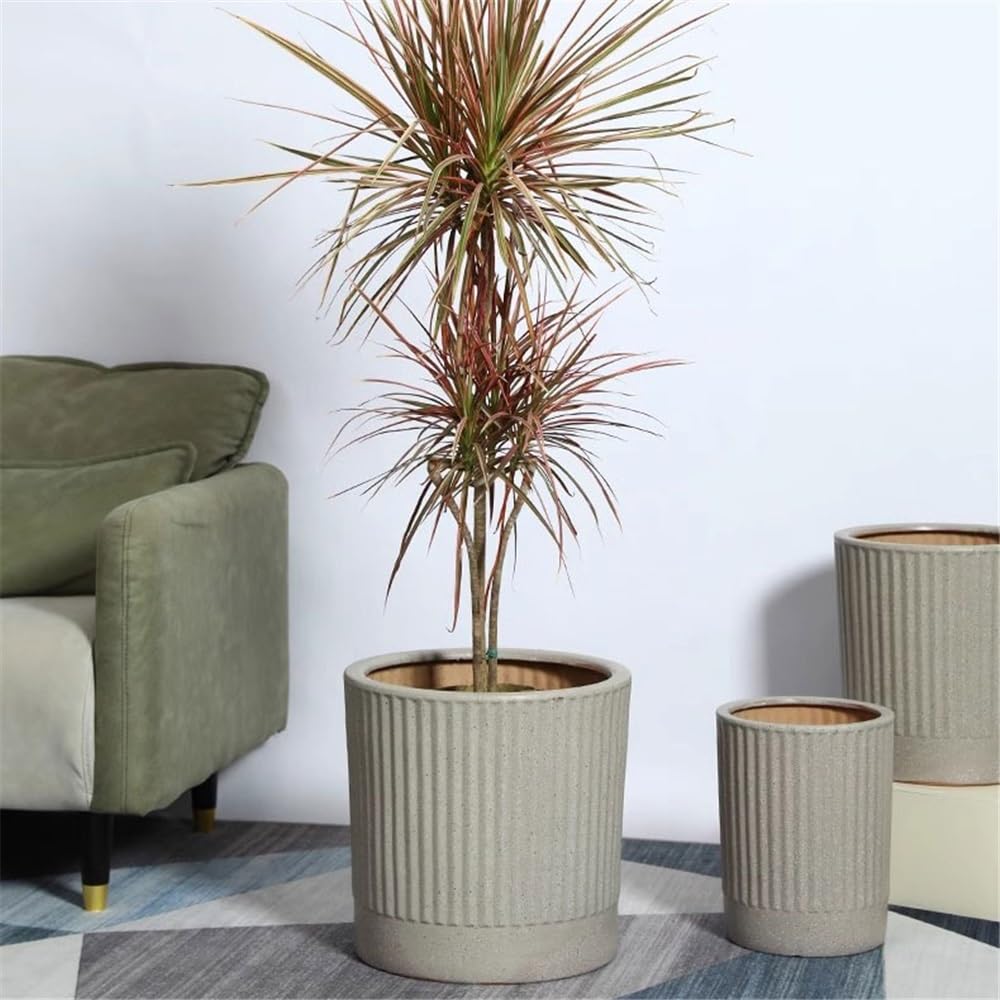 Vfs8dQ5kt Vasi per piante da interno Vaso for piante rotondo in ceramica da 14 pollici con trama a strisce Fioriere da giardino