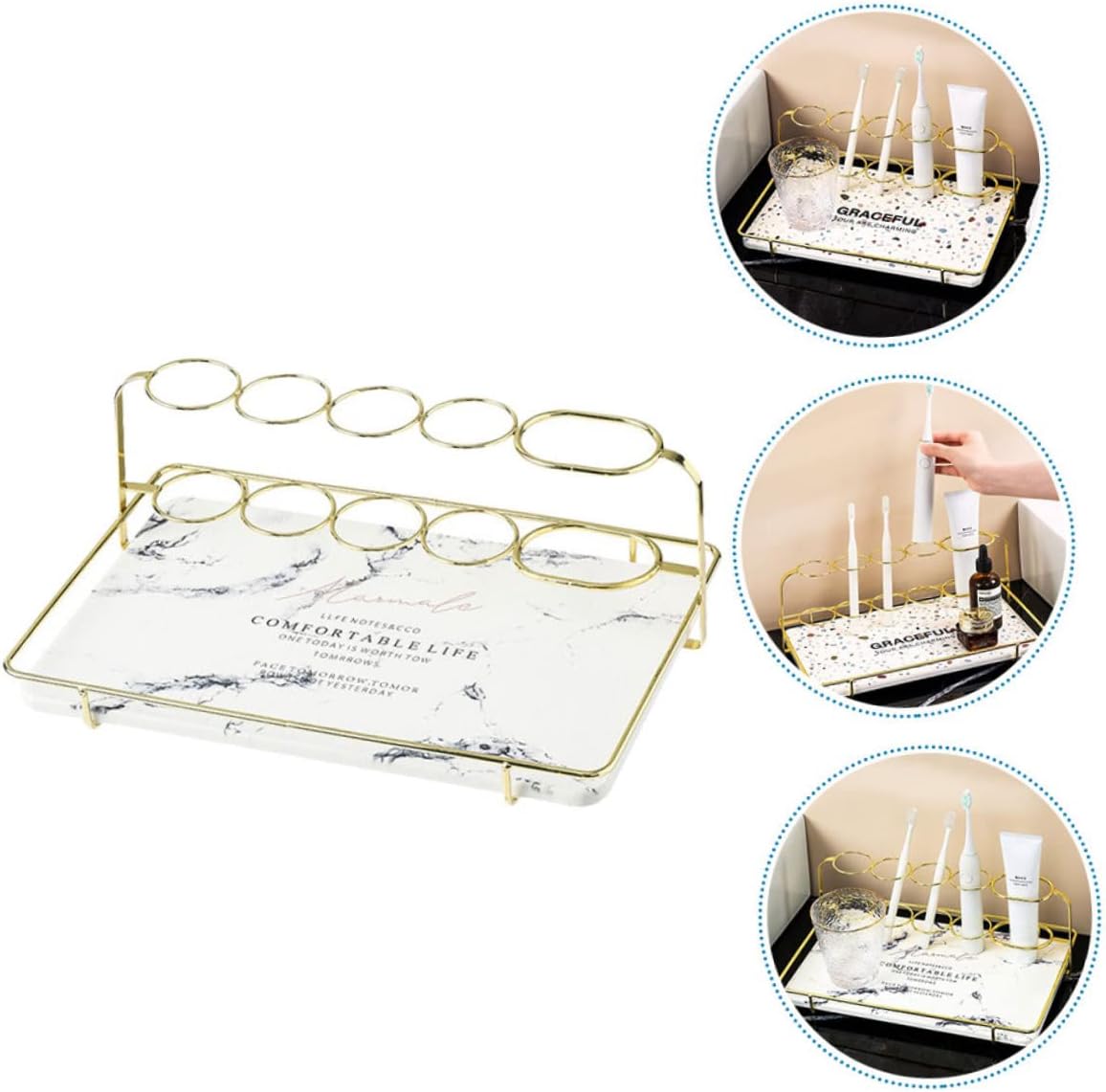 LIFKOME Gold Diatom Mud Toothbrush Holder Waterproof Bathroom Organizer for Electric Toothbrushes Tabletop Storage Rack Cup Suitable for Bathroom Counter Random Style