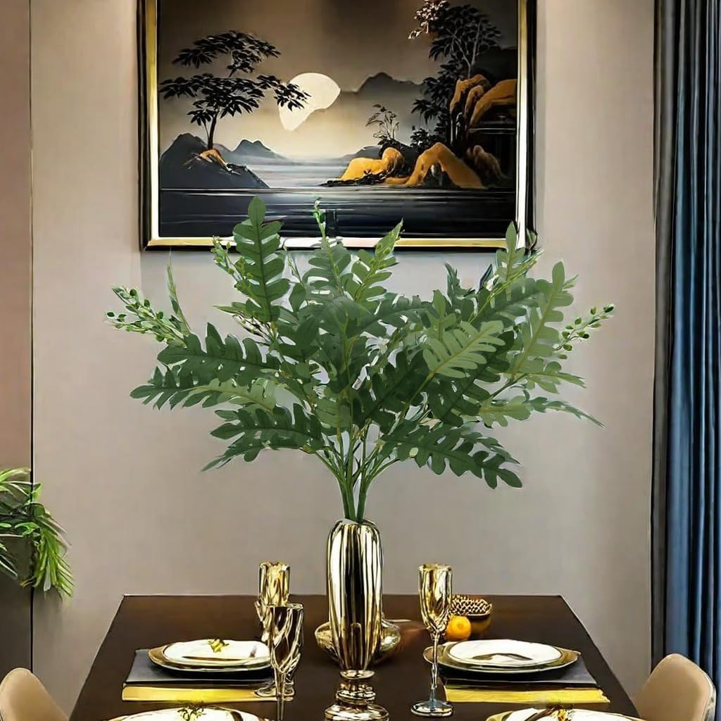 FERIAL 3PCS Artificial Greenery Stems Faux Shrub Bushes Silk Locust Green Leaf Bouquet for Wedding Kitchen Garden Patio Vase Table Centerpieces Indoor Outdoor Decor - Image 4