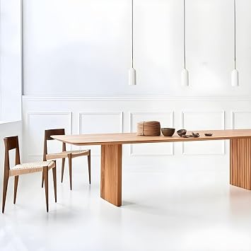 LAKIQ Pine Solid Wood Dining Roon Table Rectangular Contemporary Double Pedestal Kitchen Dining Table Rectangle Wooden Conference Table -Without Chairs (Natural, 110.2 L x 39.4 W x 29.5 H)