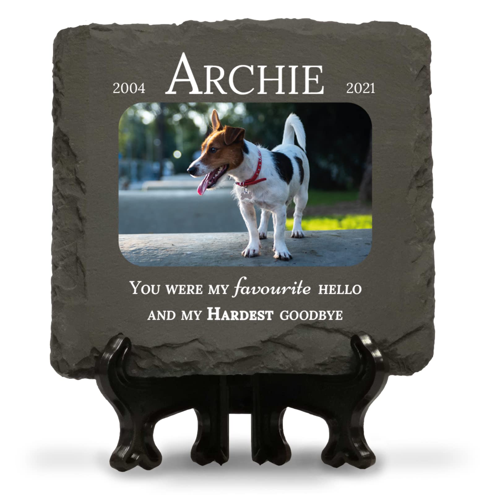 You Personalise Personalised Pet Memorial Plaque with Photo and Text Square Slate for Dog Cat 100mm with Optional Display Stand