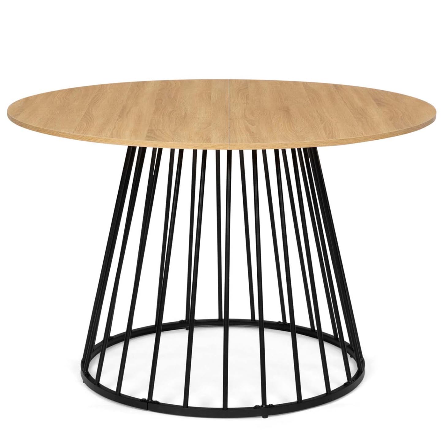 IDMarket - YUNA Tavolo da pranzo rotondo per 6 persone con piano in legno e gamba in filo metallico nero 110 cm