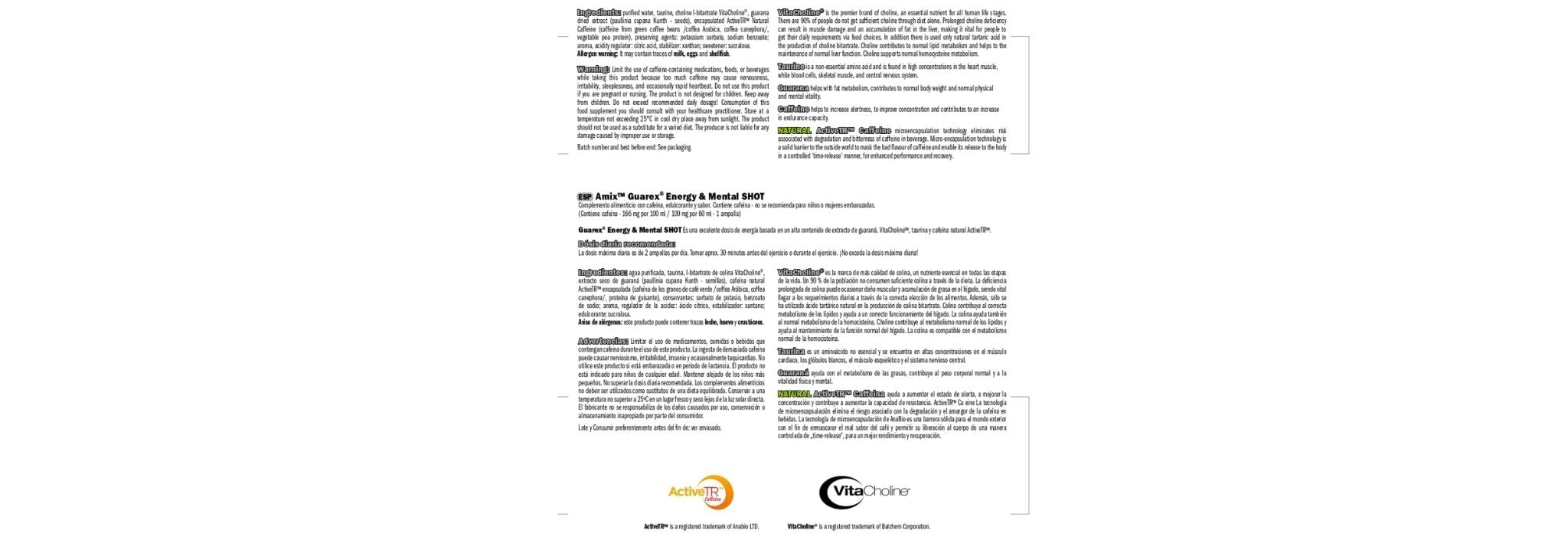 AMIX - Suplemento Deportivo - Guarex Energy & Mental Shot en Formato 20x60 ml - Con Taurina y Colina - Ayuda a Mantener la Energía Física y Mental - Sabor Mojito