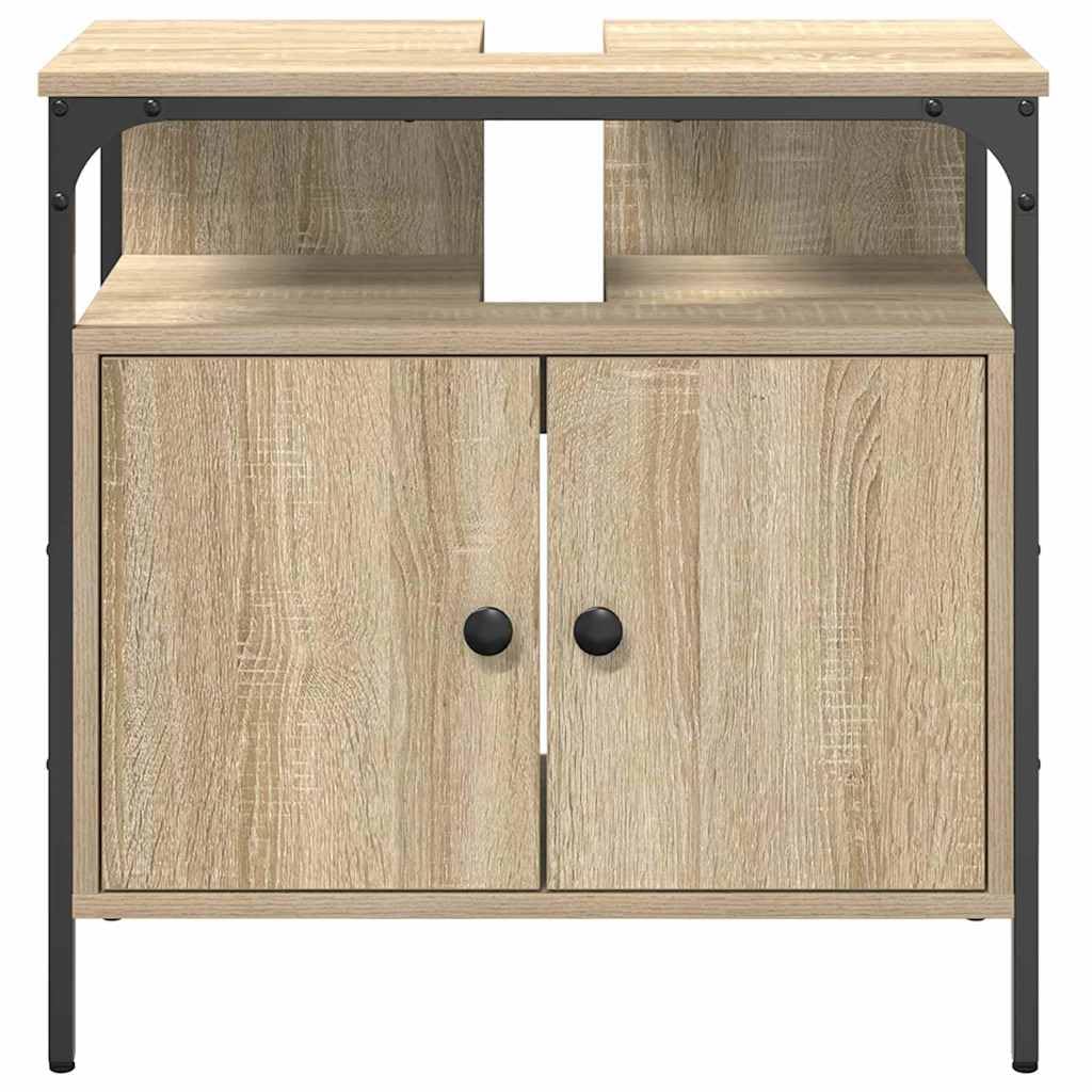 Mueble de baño con puerta beige 60 x 30 x 60 cm, material de madera, espacio de almacenamiento para lavabo, armario de baño con estante, cómoda para invitados, organizador para lavabo y cuarto