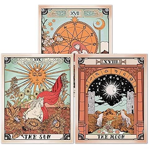 Lviliss The Sun Moon and Star Tarot Card Tapestry 3 Pack Tarot Tapestry Medieval Europe Wall Hanging Tapestries for Room Decor Wall Art (15.7 X 19.7in) Cover