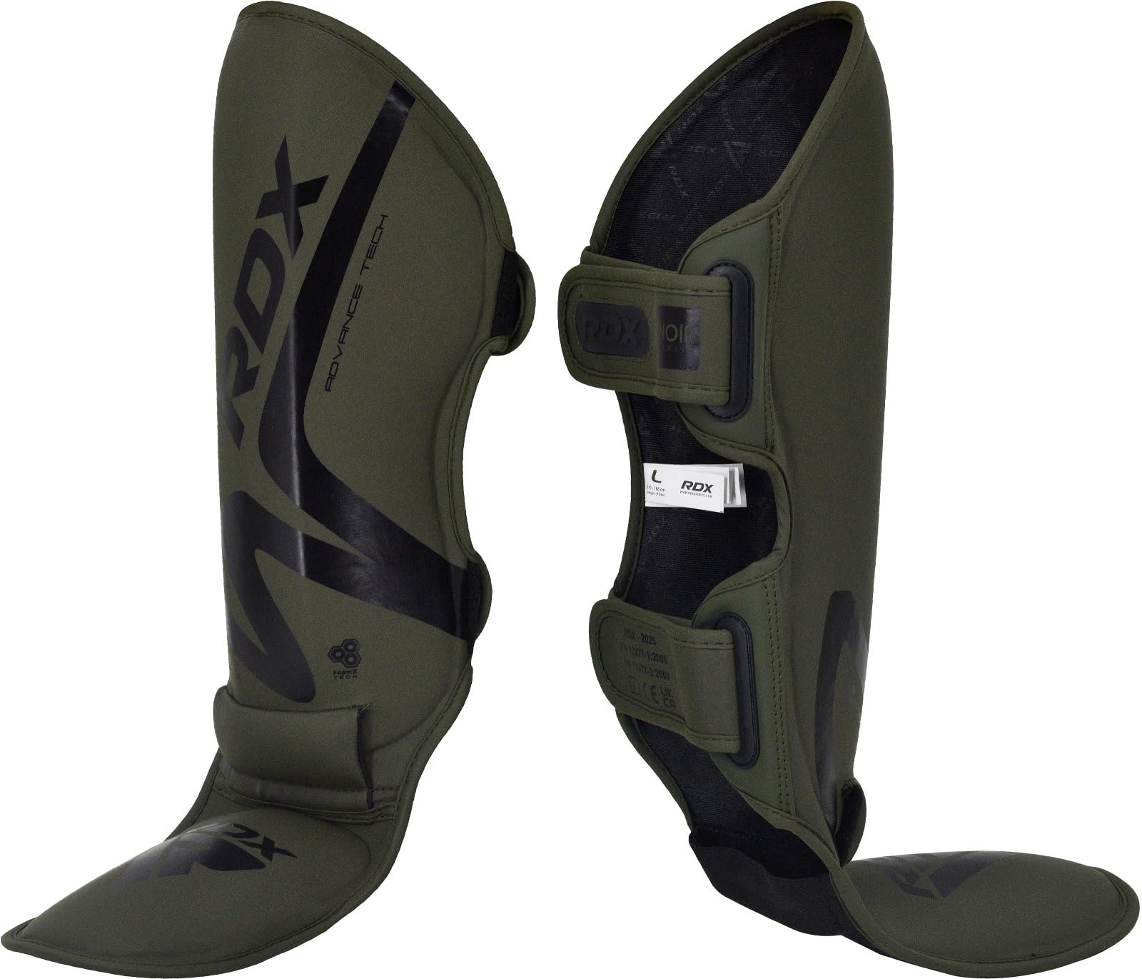 RDX Shin Guard MMA Fighting Boxing Training Protective Gear | Army Green ConvEX Skin Leather Muay Thai Leg Protector | Great for Martial Arts, Sparring, Kickboxing, BJJ, Karate (S)