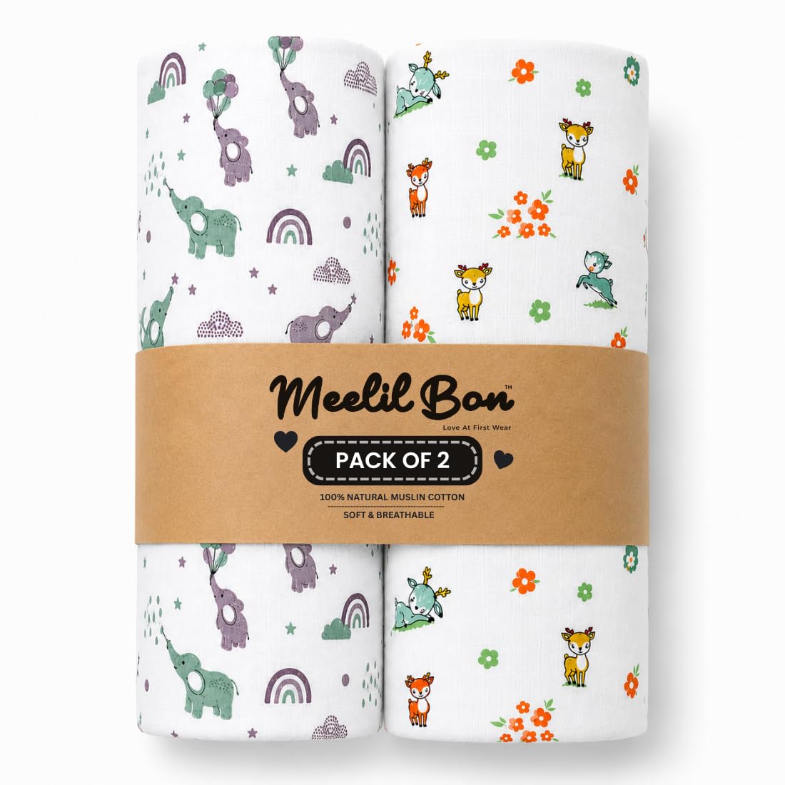 Extra Large Baby Muslin Bath Towel 100×100 cm | 100% Muslin Cotton | Softest, Most Absorbent Newborn Towel | Kids Bath Towel | 0–5 Years (Elephant & Deer) Pack of 2-picture-17