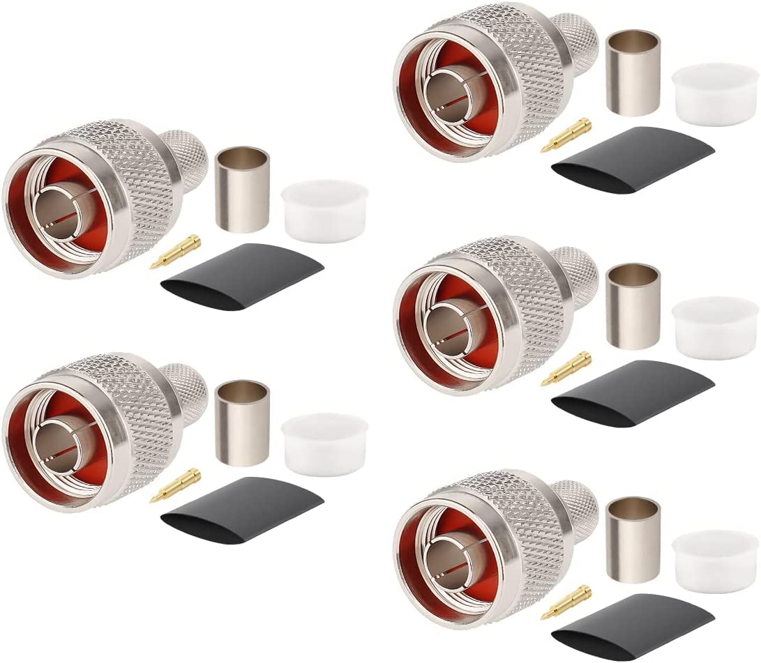 MOOKEERF5 Pack N Male Crimp Connector 50 ohm N Male Plug Rf Crimp Connector for LMR400 Belden 9913 RG8