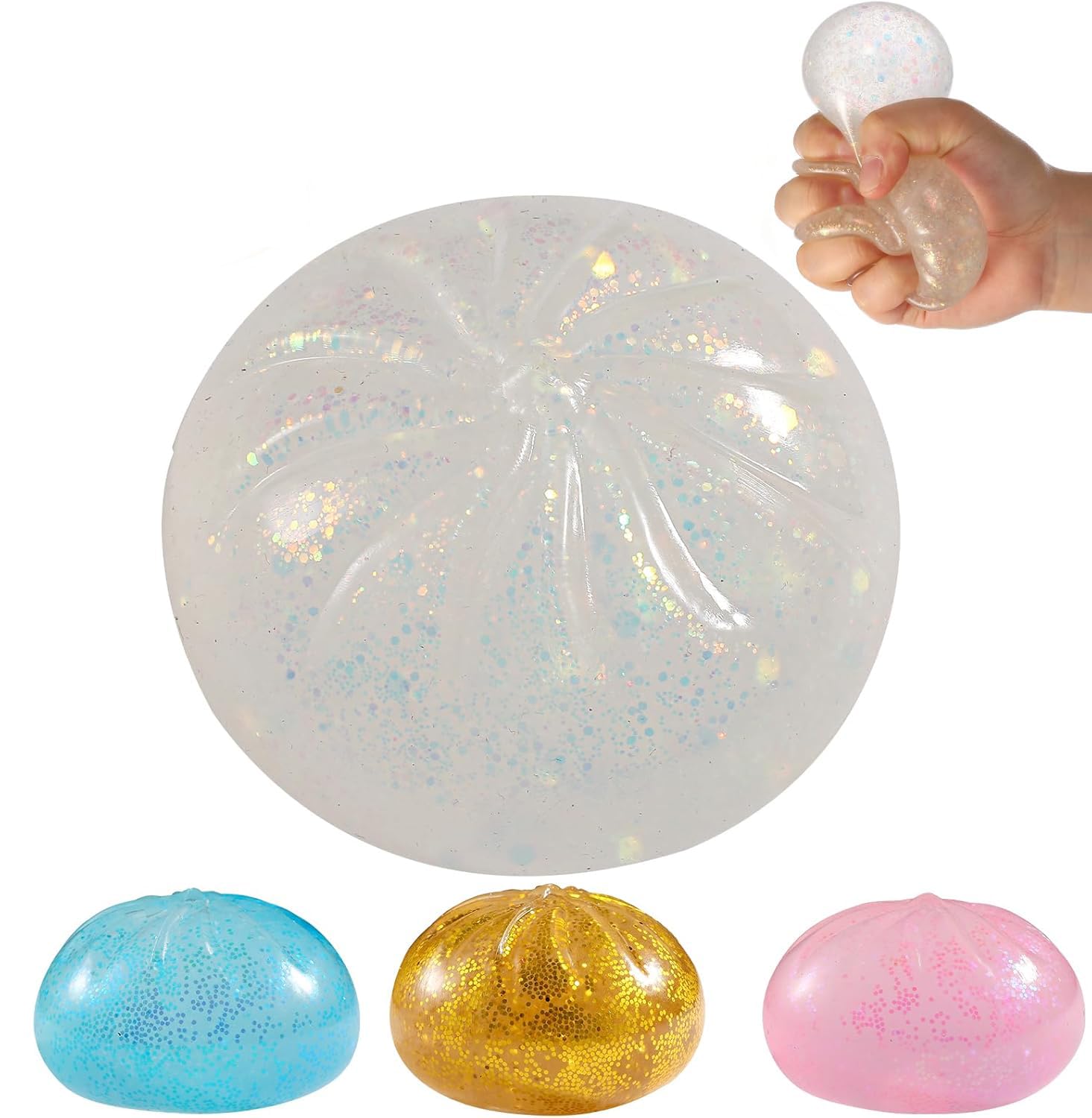 Glitter Dumpling Squishy, Viral Squishy Dumpling Mystery Box, Bao Bun Squeeze Toy,Stress Relief Fidget Toys (Golden) — view 9