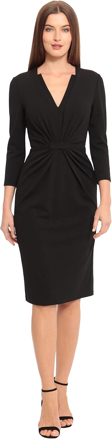 Maggy London Womens Notched V-Neck Sophisticated Sheath Dress Event Office Workwear Guest of