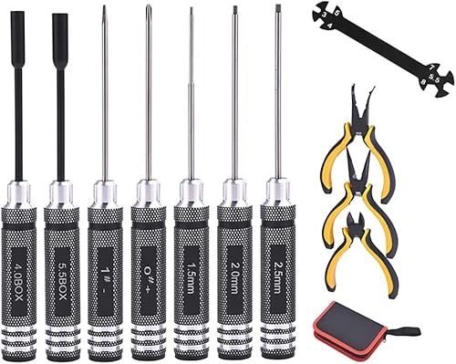 Miniatura 6 de Kits de herramientas para automóvil a control remoto 11 piezas hexagonales, Phillips, planos, destornilladores, alicates, llave, herramientas de