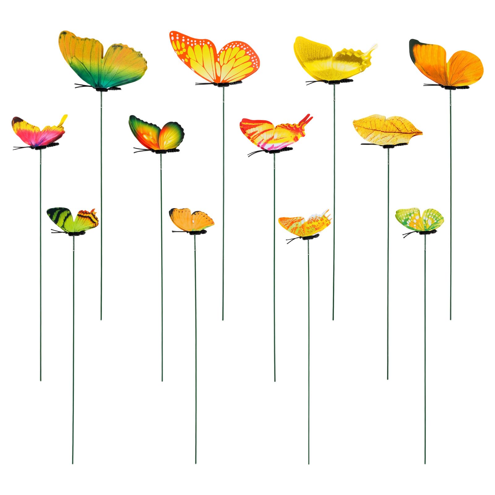 Penitue 12pcs Décoratifs Papillons Tuteurs pour Plantes, 25cm Réalistes Tuteurs Jardin PVC Imperméable Décorations Pot Fleur pour Jardin Pelouse Patio Intérieur Extérieur Cour Planteur Décor (Jaune)