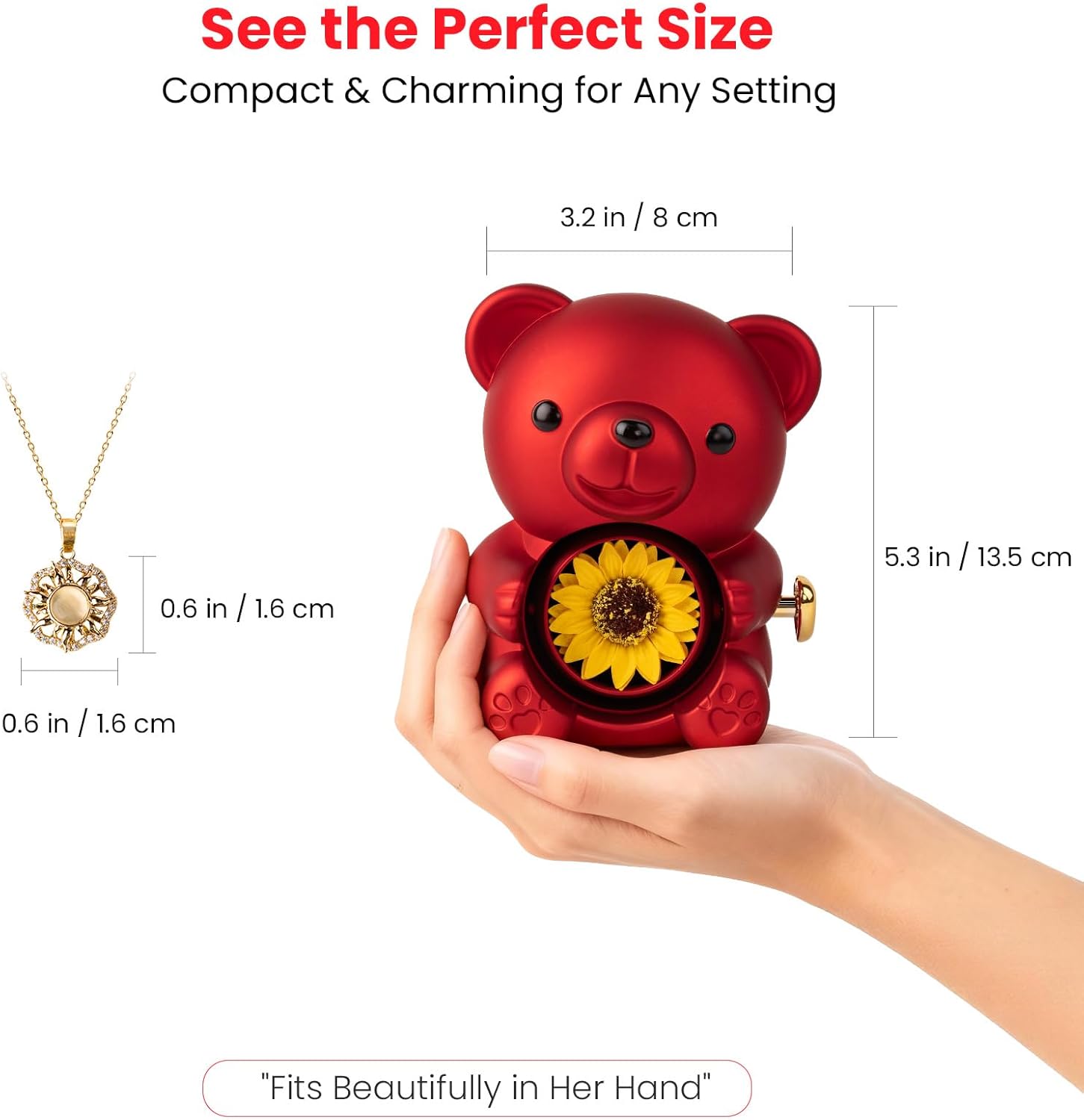 Birthday Gifts for Women, Lucky Sunflower Bear with Necklace, Anniversary Christmas Wedding Gift for Her - Wife Girlfriend Sister Mom Daughter Grandma, Surprise Hidden Jewelry Box, Red - Image 6