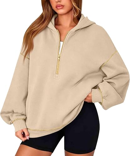 Womens Long Sleeve Hoodies Pullover Half Zip Hooded Drop Sho