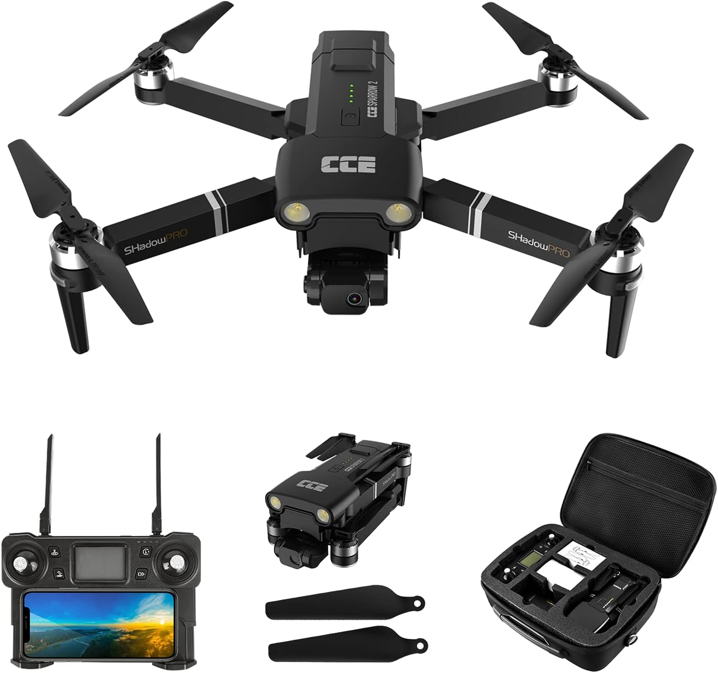 CCE Sparrow2 GPS Drones with EIS Camera for Adults 4K, 2-Axis Gimbal Foldable FPV RC Quadcopter with Flashlight and Arms Lights, Brushless Motor, 30-min Flight Time, Night Flight, Waypoint Flight, Auto Return Home, Follow Me, Carrying Case Included