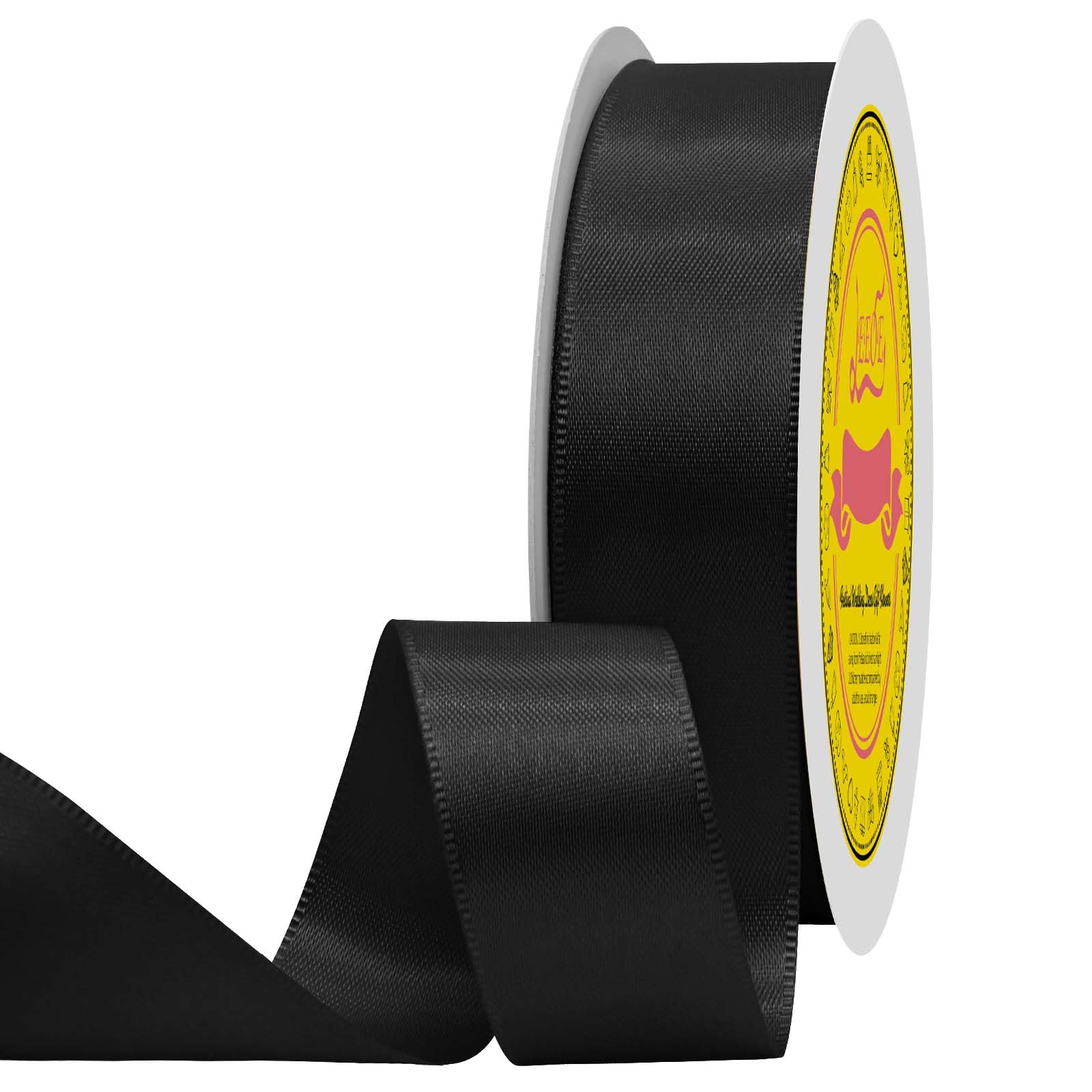Black Double Face Satin Ribbon 1 inch X 50 Yards Spool Bright Colors Very Suitable for Weddings Gift Package Wrapping Dancer Wand Sewing Party Hair Bow Invitation Decorations and More